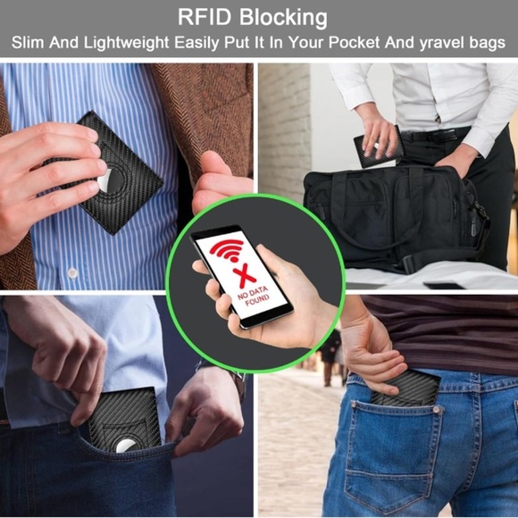 Men’s Wallet Slim Carbon Fibre Faux Leather wi/ Airtag Slot l/Card Holder | NEW - Picture 3 of 6